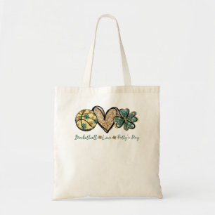 Peace Love Patty's Day Basketball Shamrock St Patr Tote Bag