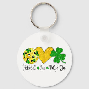 Peace love patty's day pickleball shamrocks st key ring