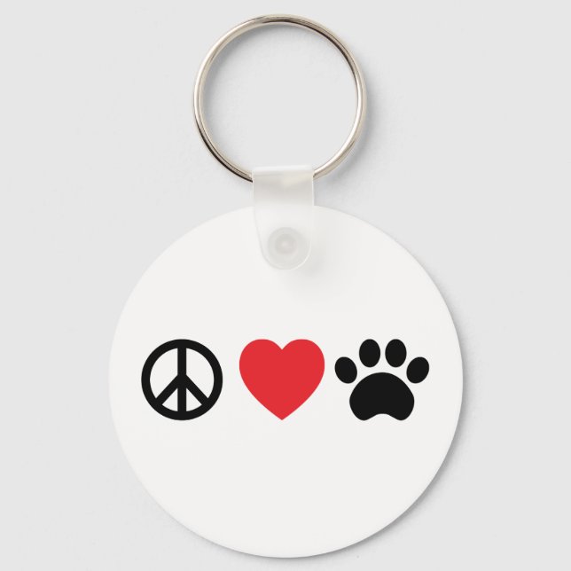 Peace, Love, Paw Button Keychain (Front)