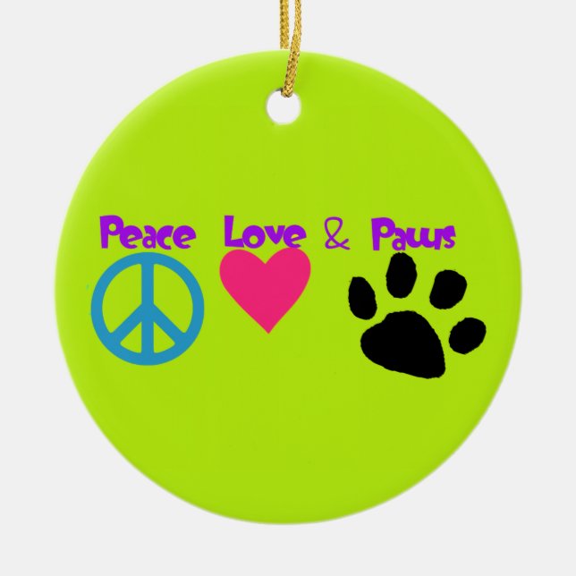 Peace Love & Paws Ceramic Tree Decoration (Front)