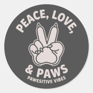 Peace Love & Paws Paw Positive Vibes Dog Lover Classic Round Sticker