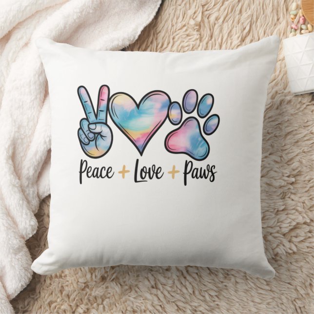 Peace Love Paws Pillow – Colourful Pet Lover (Blanket)