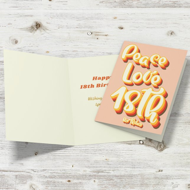 Peace Love Peach Retro Groovy 18th Happy Birthday Card (Creator Uploaded)