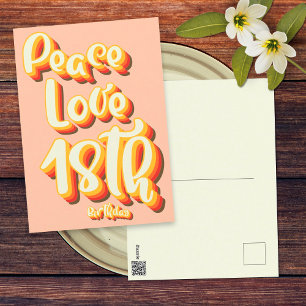 Peace Love Peach Retro Groovy 18th Happy Birthday Postcard