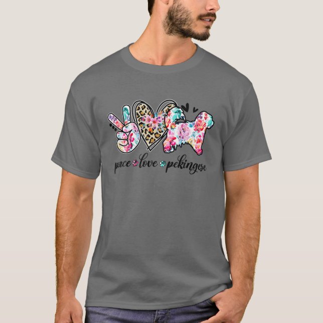 Peace Love Pekingese Dog Lovers Happy Animal Vibes T-Shirt (Front)