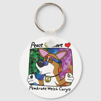 Peace Love Pembroke Welsh Corgi Keychain