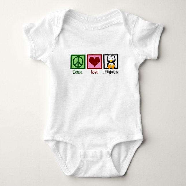 Peace Love Penguins Baby Bodysuit (Front)