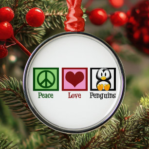 Peace Love Penguins Christmas Metal Tree Decoration