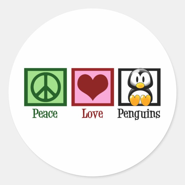 Peace Love Penguins Classic Round Sticker (Front)