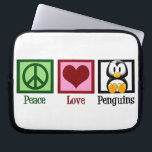 Peace Love Penguins Laptop Sleeve<br><div class="desc">A green peace sign,  red heart,  and a cute penguin. I love pretty animal gifts.</div>