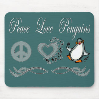 Peace Love Penguins Mouse Pad