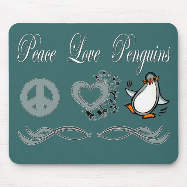 Peace Love Penguins Mouse Pad (Front)