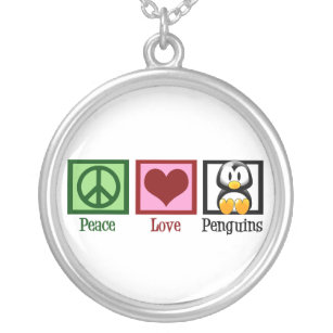 Peace Love Penguins Silver Plated Necklace
