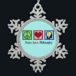 Peace Love Philosophy Snowflake Pewter Christmas Ornament<br><div class="desc">Peace Love Philosophy Christmas gift for a philosopher that majored in philosophical studies in college. Express your thoughts about our existence. A cute present for a philosophy major or professor. Features a peace sign,  heart,  and the human mind.</div>