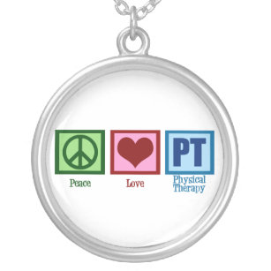 Peace Love Physical Therapist Silver Plated Necklace