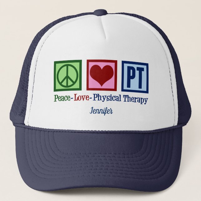 Peace Love Physical Therapy Personalised PT Trucker Hat (Front)