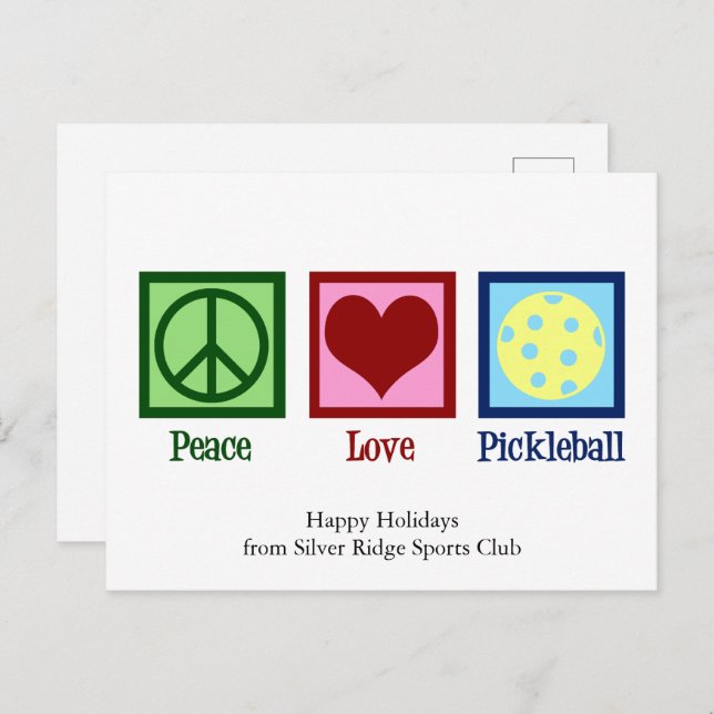 Peace Love Pickleball Cute Custom Holiday Postcard (Front/Back)
