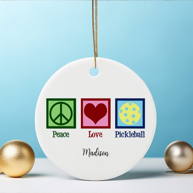 Peace Love Pickleball Cute Personalised Ceramic Tree Decoration (Creator Uploaded)