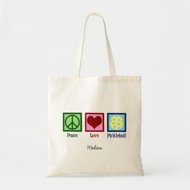 Peace Love Pickleball Cute Personalised Tote Bag (Front)