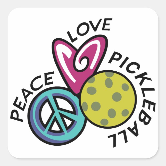 Peace Love Pickleball Square Sticker (Front)