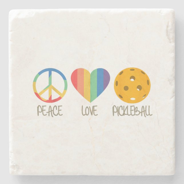 Peace Love Pickleball Stone Coaster (Front)