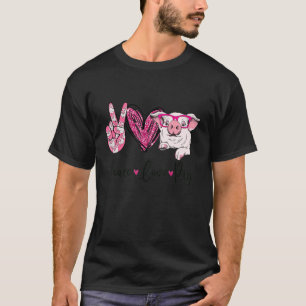 Peace Love Pig Farmer Women Gifts Hand Sign Heart T-Shirt