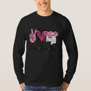 Peace Love Pig Farmer Women Gifts Hand Sign Heart  T-Shirt