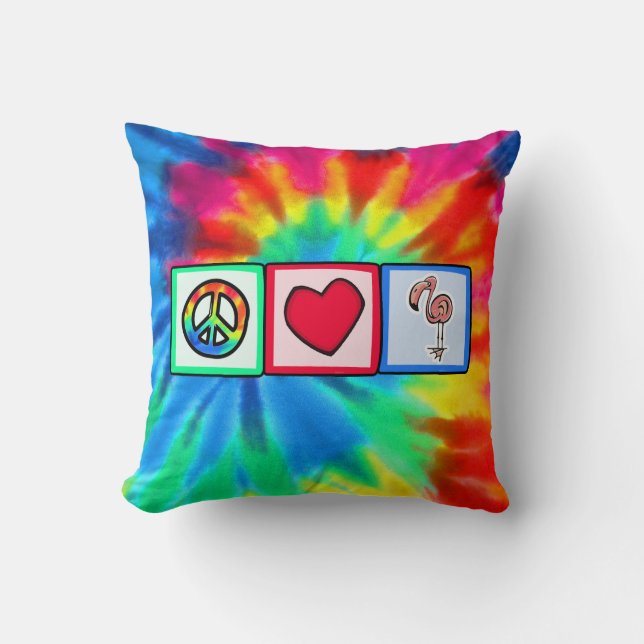 Peace, Love, Pink Flamingos Cushion (Front)
