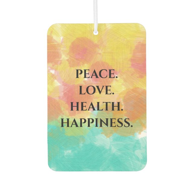 Peace Love Pink Yellow Turquoise Watercolor Car Air Freshener (Front)