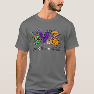 Peace Love Pit Bull Dog Pumpkin Halloween Costume T-Shirt