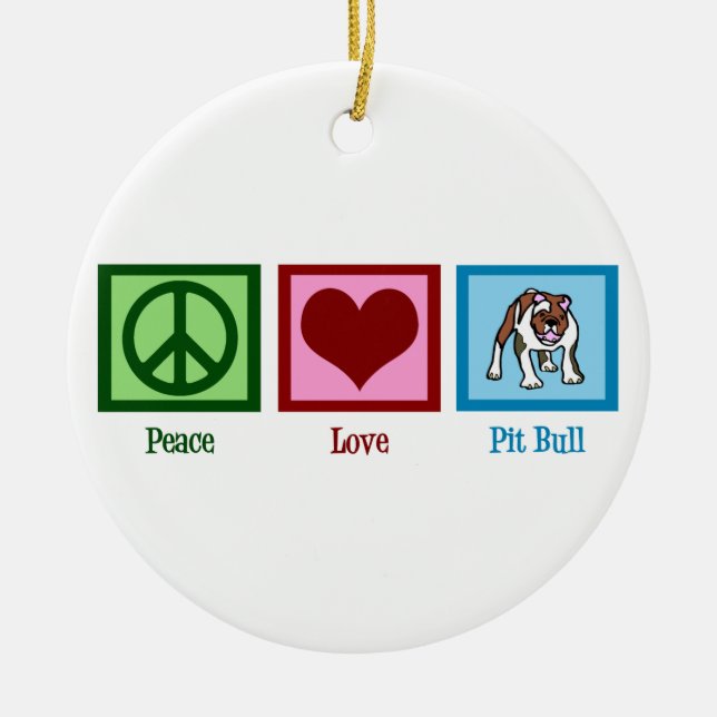 Peace Love Pit Bulls Ceramic Tree Decoration (Front)
