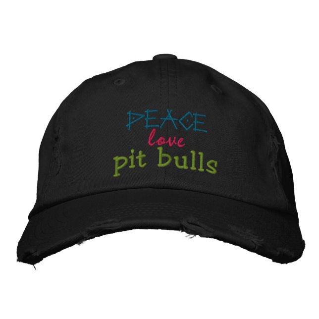 peace, love, pit bulls rugged cap (Front)