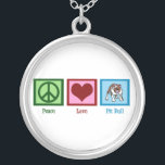 Peace Love Pit Bulls Silver Plated Necklace<br><div class="desc">A peace sign,  heart,  and a cute pit bull.</div>