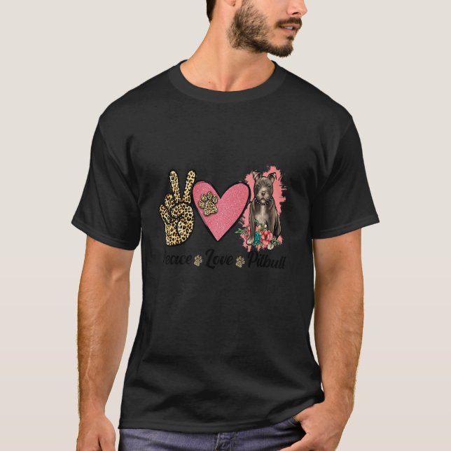 Peace Love Pitbull Leopard Heart Floral Outfit for T-Shirt (Front)