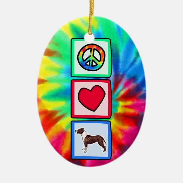 Peace, Love, Pitbulls Ceramic Tree Decoration (Front)