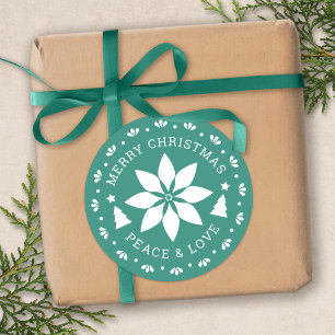 Peace & Love Poinsettia Christmas Sticker