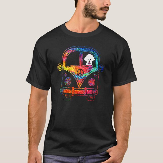 Peace Love Poodle In Hippie Bus T-Shirt (Front)