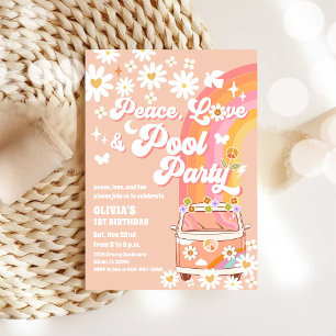 Peace Love Pool Party Birthday Invitation