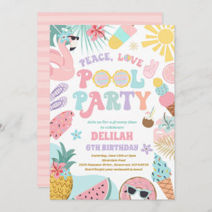 Peace Love Pool Party Groovy Summer Pool Birthday  Invitation