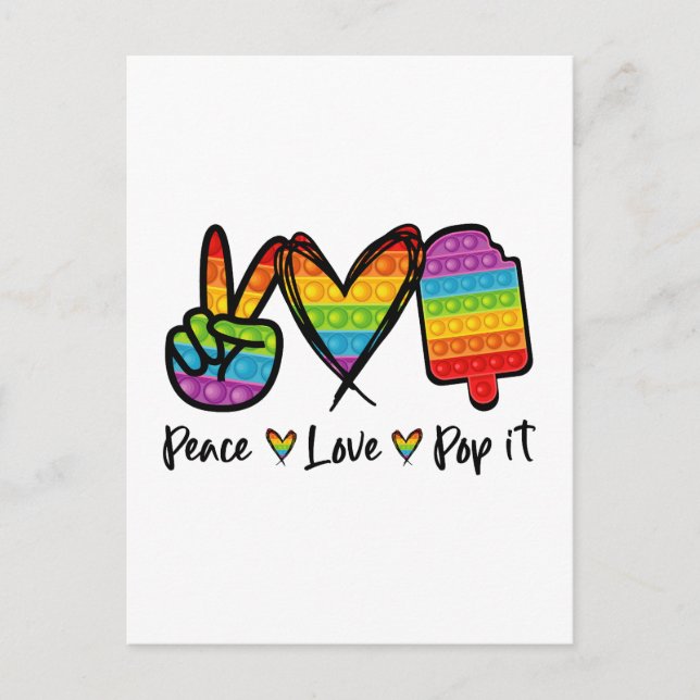 Peace Love Pop It Postcards, Rainbow Pop It Postcard (Front)