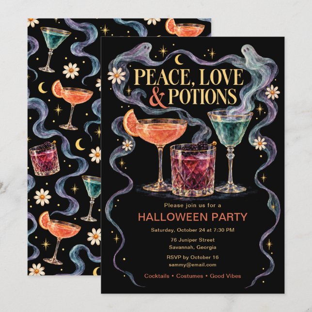 Peace Love & Potions Halloween Party Invitation (Front/Back)
