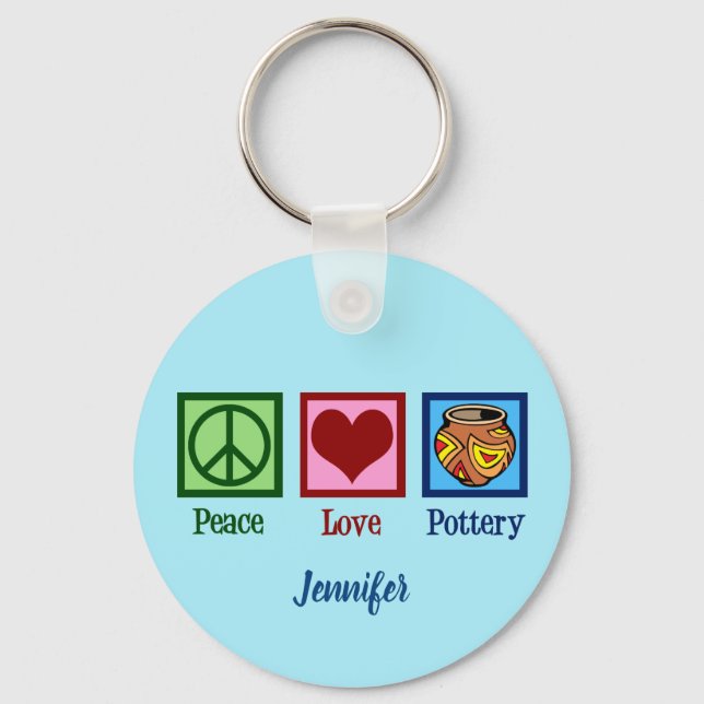 Peace Love Pottery Blue Monogram Key Ring (Front)