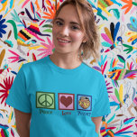 Peace Love Pottery T-Shirt<br><div class="desc">A pretty pottery gift for an artist who uses clay and a kiln to make ceramic arts and pots. A cute green peace sign, red heart, and a beautiful pottery bowl image from Graphics Factory. A nice potter present.</div>