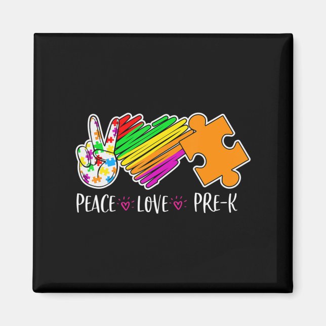 Peace Love Pre-K Autism Awareness - 100 days smart Magnet (Front)