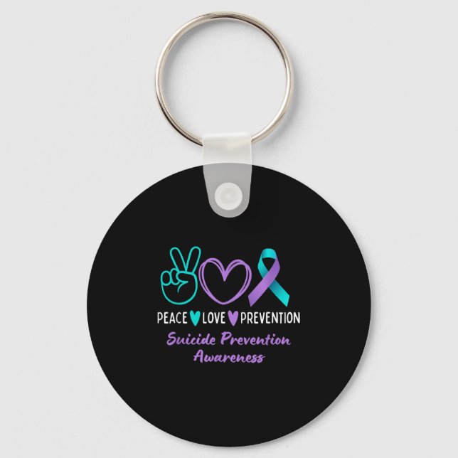 Peace Love Prevention Suicide Awareness Teal Purpl Key Ring (Front)