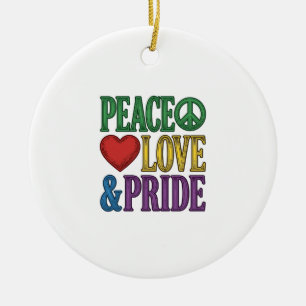 Peace Love Pride Vintage Engraving Vector Design_1 Ceramic Tree Decoration