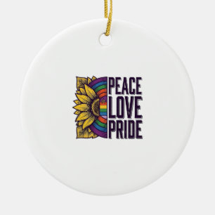 Peace Love Pride Vintage Flower Vector Shirt_1 Ceramic Tree Decoration