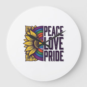 Peace Love Pride Vintage Flower Vector Shirt_1 Large Clock