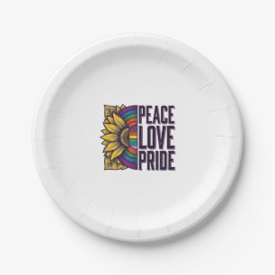 Peace Love Pride Vintage Flower Vector Shirt_1 Paper Plate