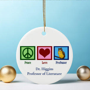 Peace Love Professor Custom Faculty Monogram Ceramic Tree Decoration